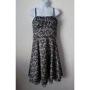 Dressbarn Collection Women 10 Black Animal Print Cocktail Dress Satin Fit Flare